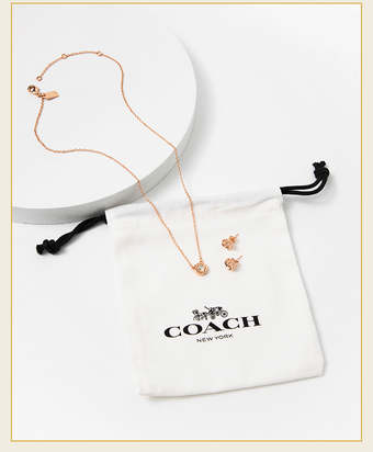 Coach Open Circle Necklace and Tea Rose Stud Set